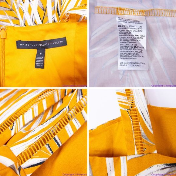 NEW White House Black Market gold Palm-Print Midi Dress with pockets, 8 - Picture 15 of 15